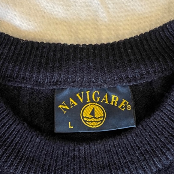 Navigare Men Crew-Neck Pullover Sweater L DARK Navy Merino Wool - Picture 4 of 6